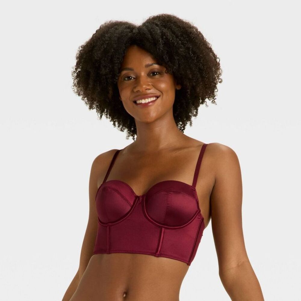 Women's Satin Lightly Lined Lingerie Corset - Auden Berry Red M